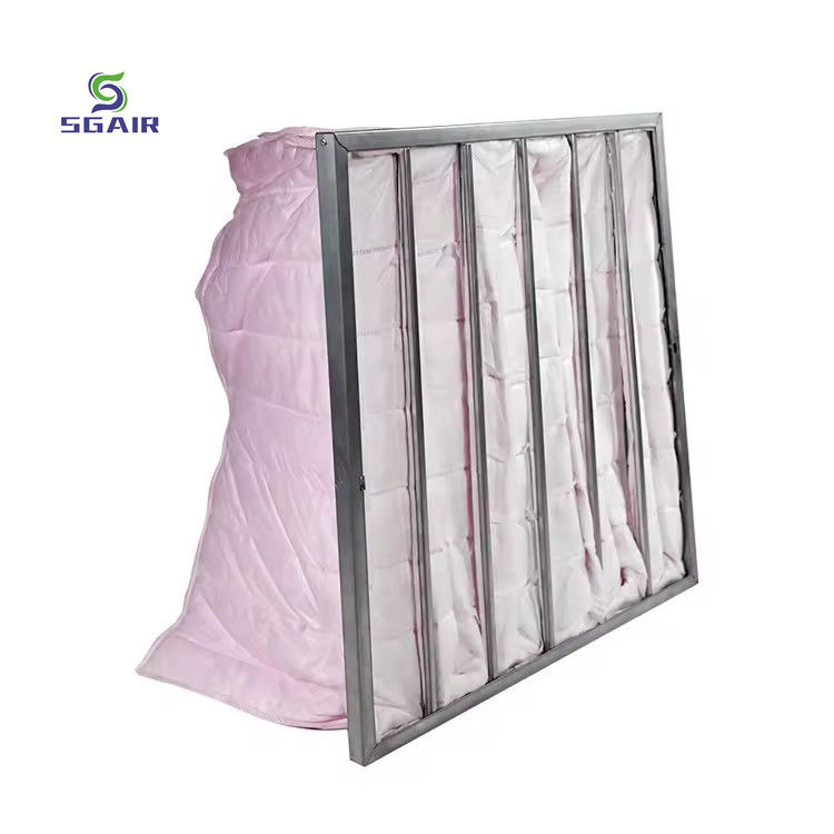 เครื่องกรองอากาศกระเป๋ากรอบเหล็กกระดาษที่มีประสิทธิภาพการกรอง 1 ~ 5μM สําหรับ AHU